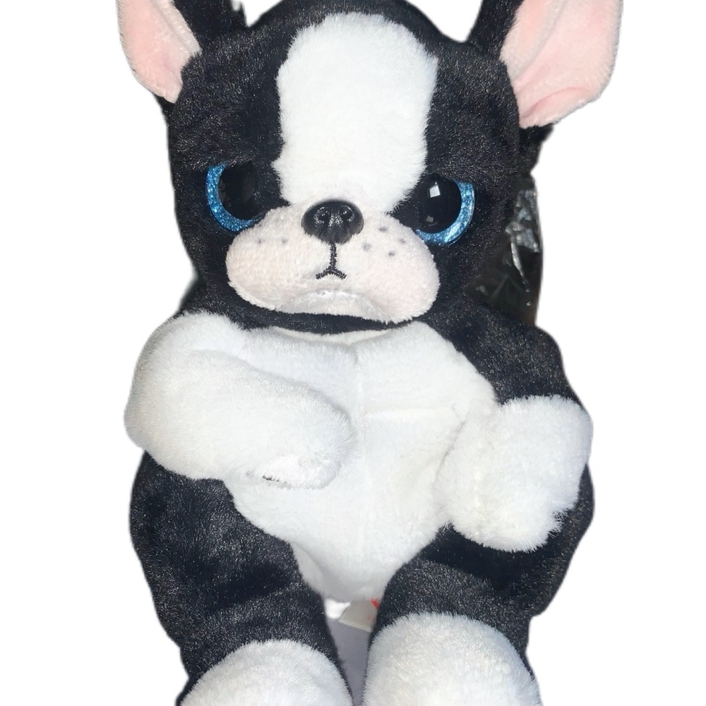 Ty Beanie Belly - TINK / Black and White French Bulldog Plush Toy with Blue Eyes